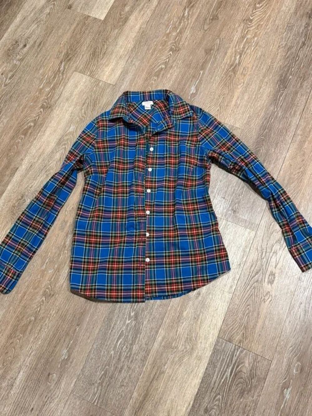 J Crew Women's Small Tartan Plaid Button Down Shirt Blue Green Red Long Sleeve S